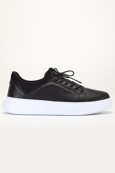 Dilimler Ayakkabı Genuine Leather Men's Casual Shoes Black Stretch and Elastic Laced Eva Sole