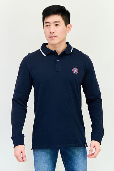 PAUL FRANK Men Regular Fit Graphic Print Long Sleeve Polo Shirt, Navy