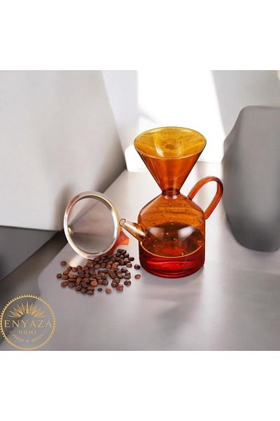 ENYAZA(2024) Borosilicate Amber Glass Coffee Teapot with Metal Strainer - Filter Coffee Teapot 1200 ml