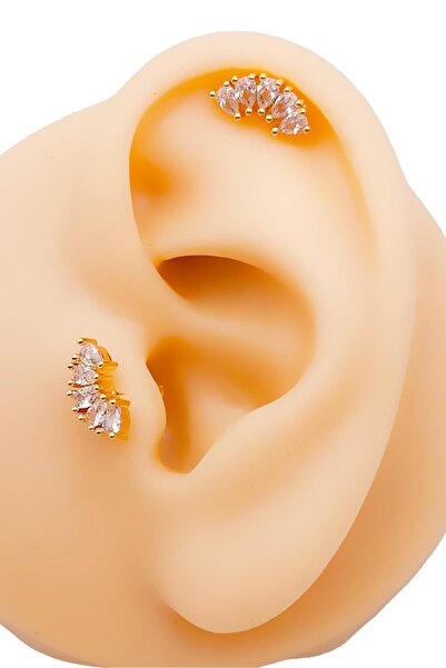 Trinos Cerrahi Çelik Piercing Damla Beş Taşlı Kıkırdak Helix Tragus Piercing ...