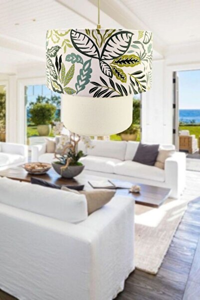 Decodelight Çiçek Desen Keten Kumaşlı Özel Tasarım Bahar Pasta Model Tekli Sarkıt Avize Aydınlatma Modelleri