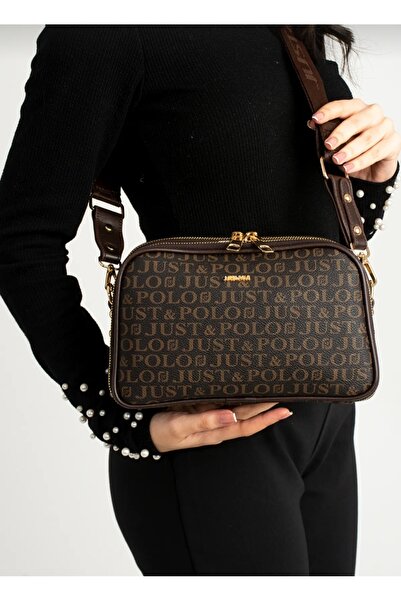 Just Polo justpolo kadın kahve taba 5 bölmeli ayarlanabilir uzun askılı posta...