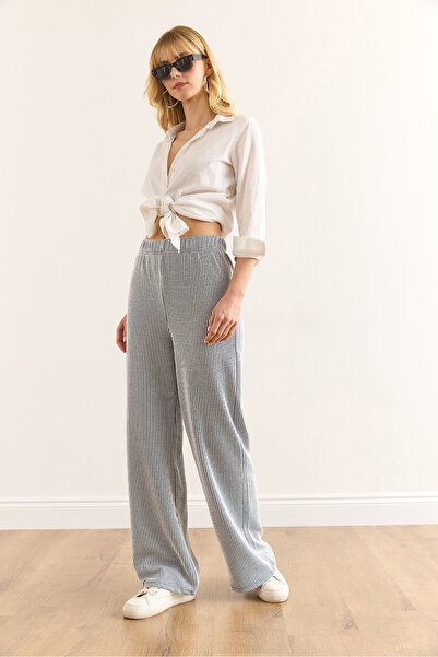 Olalook Women's Navy Blue Elastic Waist Flowing Twist Pants Pnt-19000334