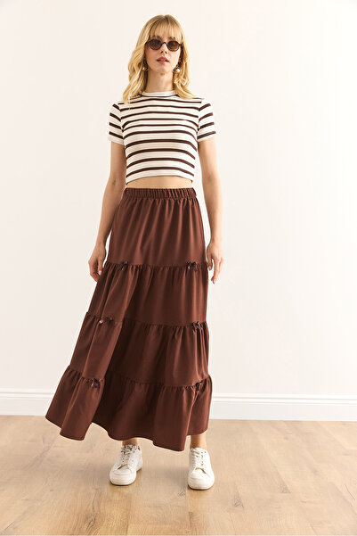 Olalook Women's Bitter Brown Bow Detailed Bell Skirt Etk-19000316