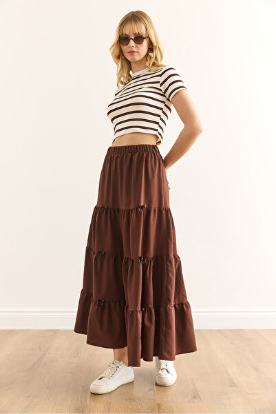 Olalook Women's Bitter Brown Bow Detailed Bell Skirt Etk-19000316