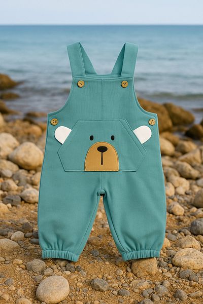 BEREKET BABY Girl's Denim Overalls with Plush Teddy Bear Pocket and Suspender – Comfortable and Fun Design