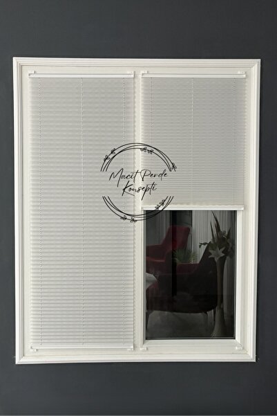 Macit Design Beyaz Katlanabilir Plise Perde, Cam Balkon Perdesi, Ofis Perdesi, PVC Pencere Perdesi