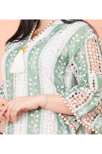 IKKXA Embroidered Green Striped Fustan