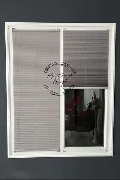 Macit Design Koyu Gri Katlanabilir Plise Perde, Cam Balkon Perdeleri, Ofis Pe...