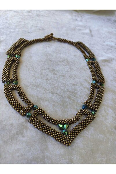 MODA El Yapımı Boncuk Örme Vintage Etnik Tarz Özgün Çift Katmanlı Kristal Det...