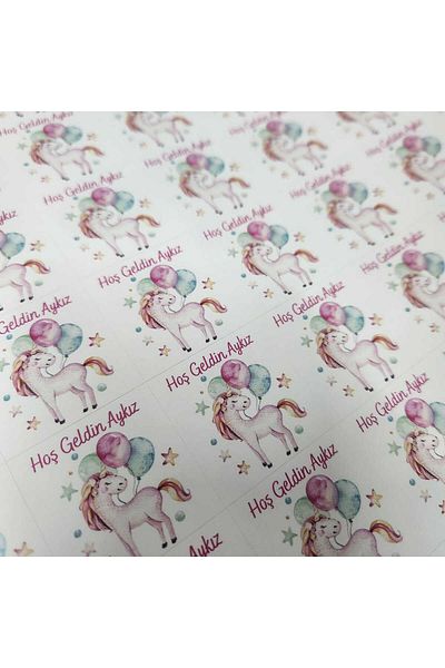 fırsatlar diyarı Unicorn Themed Chocolate Tag - Glossy Coated Square Cut Tag / 3.5 cm - 100 Pieces