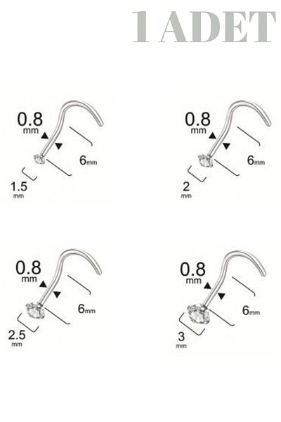 Blisse Piercing Spiral Curved Zircon Stone Steel Bar/6Mm Bar/ 0.8mm Thickness/Nose Piercing