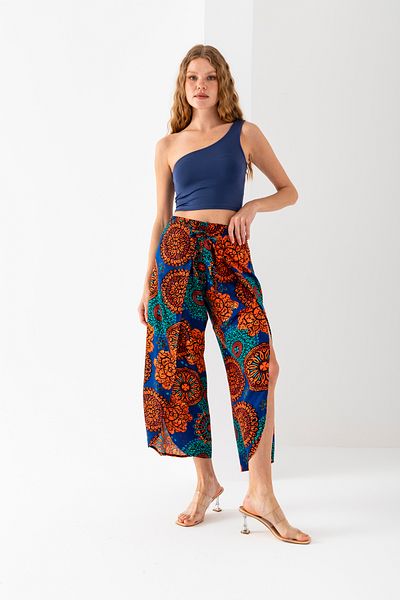 EtkiModa Women's Orange Petrol White Envelope Cover Fold Inside Shorts Viscose Woven Baggy Trousers