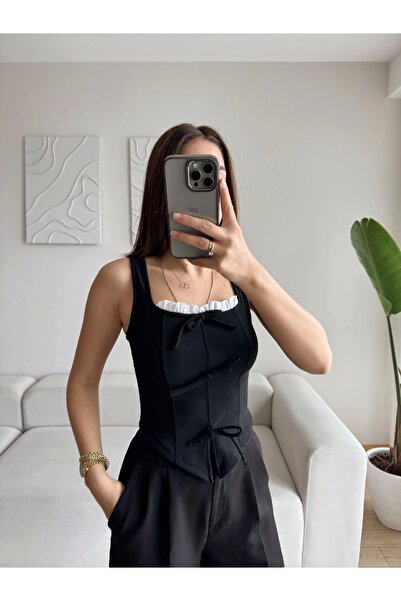 Zoom Butik Fiyonklu Garnili Bluz - SİYAH