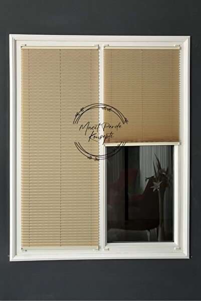 Macit Design Koyu Krem Katlanabilir Plise Perde, Cam Balkon Perdeleri, Ofis P...