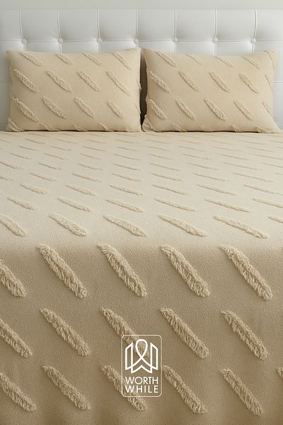 WorthWhile Lina Double Bedspread 240X260 |   Cappuccino Chenille Fabric, Textured Modern Pattern