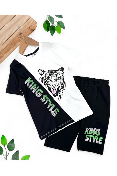Egelite Boy 5-6-7-8-9 Years Old King Printed Shorts Summer Bottom Top Set