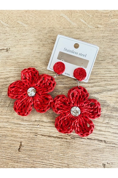 BAGS Mega Eylül Special Gift Dennis's Handmade Stone Red Daisy Earrings (Large)