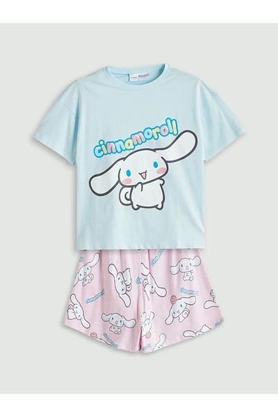 LC Waikiki Set de pijamale pentru fete cu imprimeu Cinnamoroll, albastru, cu gâtul turn, LCW Kids