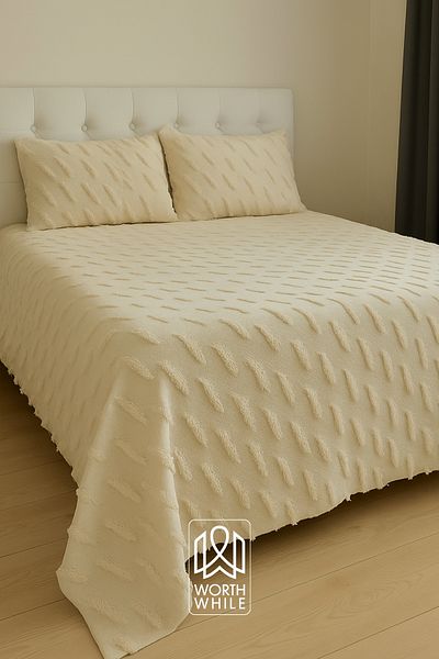 WorthWhile Lina Double Bedspread 240X260 |   Cappuccino Chenille Fabric, Textured Modern Pattern