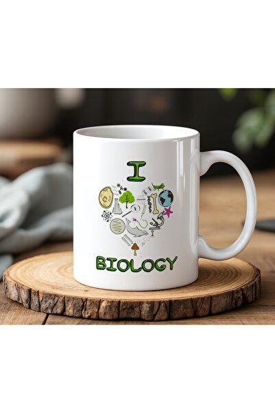 BB TRADE كوب مطبوع من السيراميك الأبيض بتصميم I Love Biology سعة 330 مل