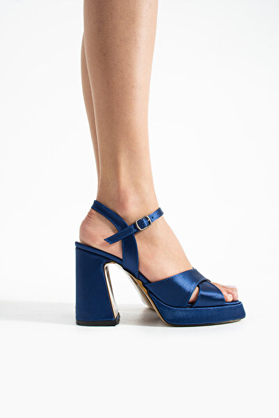 Karınca 1-935 11 Cm Kalın Topuk Platform Lacıvet Saten Renk Abiye-gelin Ayakk...