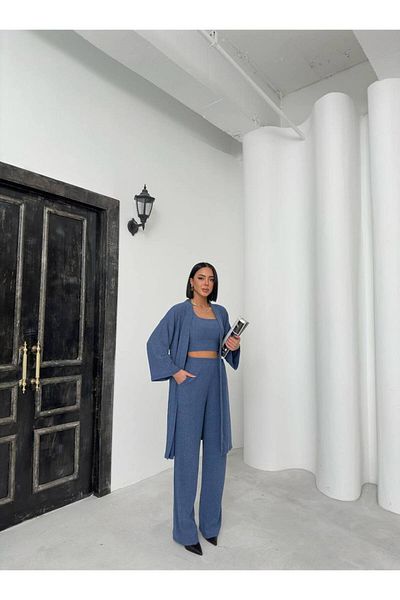 alenmoda طقم كيمونو نسائي من قماش Zera مكون من 3 قطع