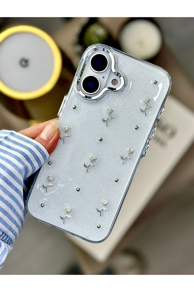 Go Aksesuar حافظة سيليكون بتصميم وردة صغيرة ثلاثية الأبعاد متوافقة مع آيفون 16 مع لعبة إيبوكسي