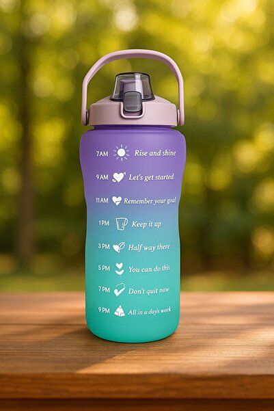 AbaTech قارورة ماء سعة 2 لتر مع شفاطة - قارورة ماء تحفيزية خالية من مادة BPA ...