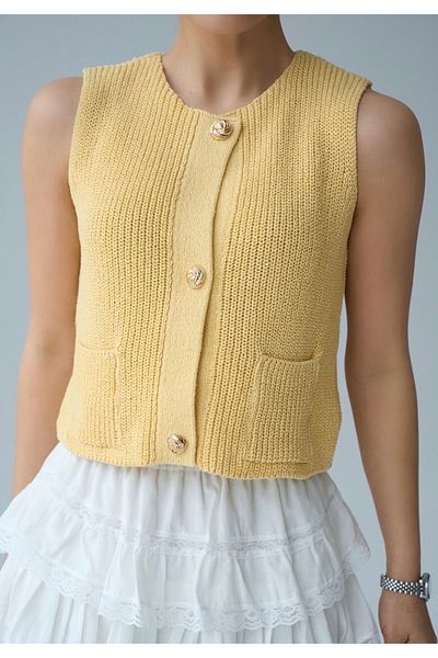 Jose Clothing Women's Premium Yarn Gold Button Detail Vest