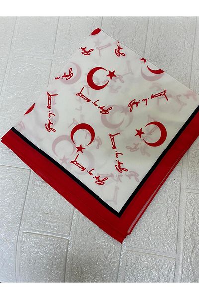 sema aksesuar White Crescent Star Turkish Flag Gazi M. Kemal Written Scarf - Bandana - 23 April, 29 October, 19 May