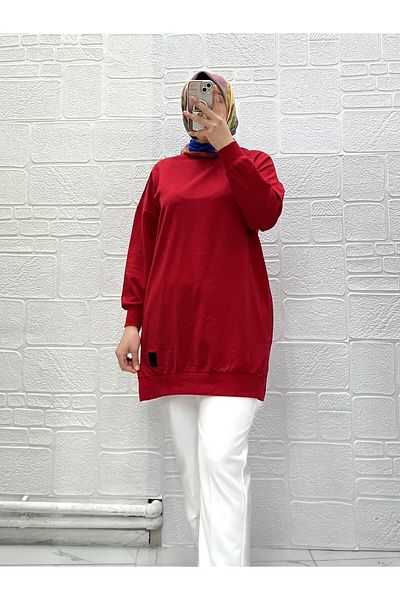 Zeynep Butik القطن العضوي الناعم الرقبة طاقم الركبة أعلى مريحة الأكمام مطاطا الحجاب تونك 30644 126