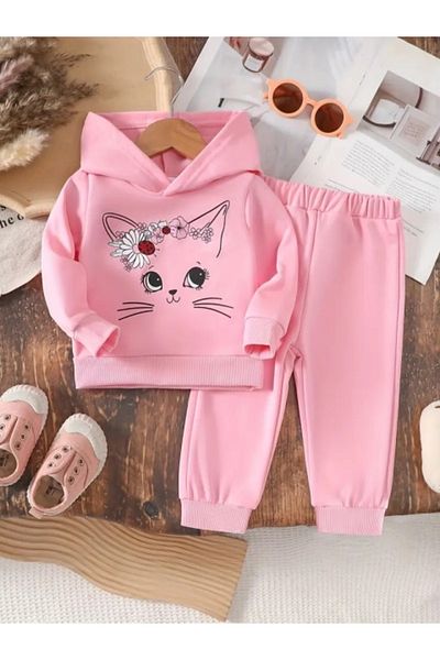 Superbaby Trening roz pentru fetite cu imprimeu pisicuta