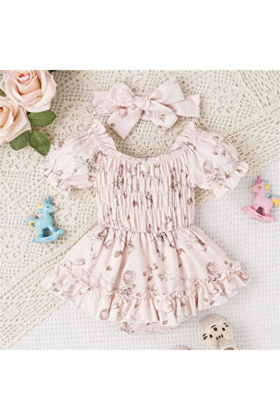 Superbaby Banana pink bodysuit with ruffled skirt for little girls
