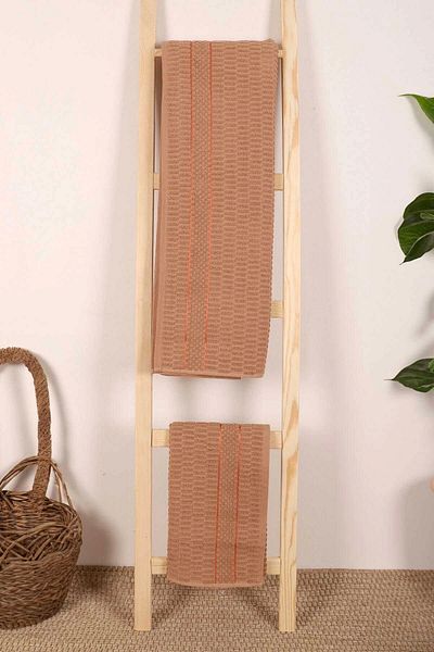 Mira Home 2 Piece Bath Towel Set 100% Cotton Swab Pattern Brown