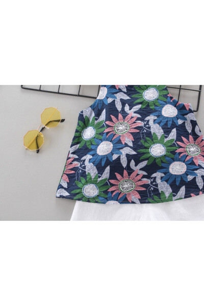 Superbaby Costume for girls - Colorful flowers on a navy blue background