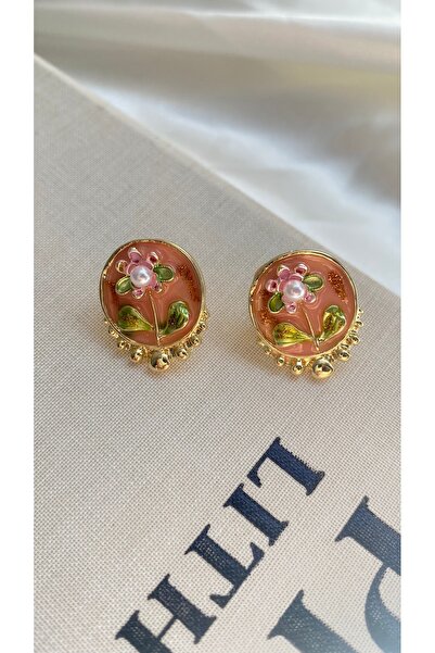 TAKIMOON Turuncu Çiçek Vintage Model Küpe