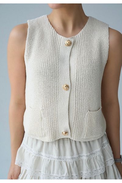 Jose Clothing Women's Premium Yarn Gold Button Detail Vest
