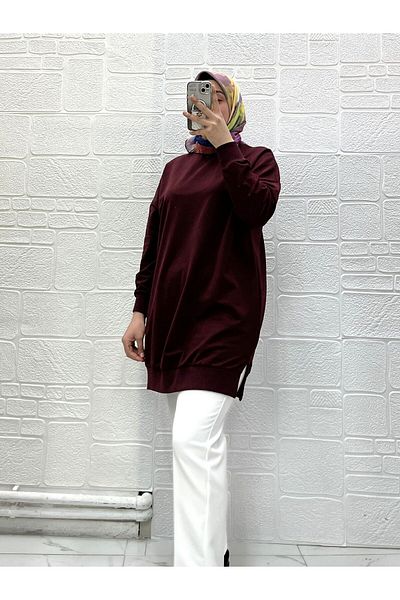Zeynep Butik Organic Cotton Soft Crew Neck Above Knee Comfortable Fit Sleeves Elastic Hijab Tunic 30644 126