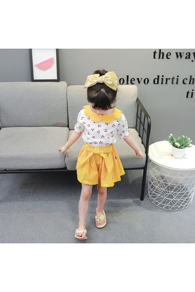 Superbaby Costumas alb cu galben pentru fetite - Cirese