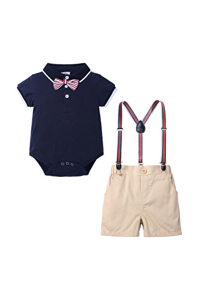 Superbaby Costum elegant cu body bleumarine tip polo