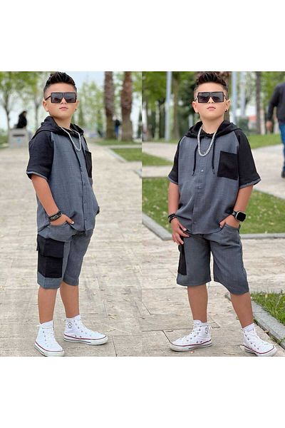 PeluşÇocuk Boy's Summer Stylish Hoodie-Shorts Set