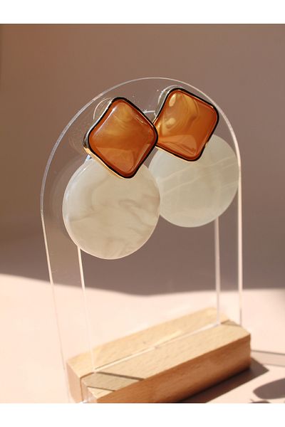 Luvix Design Orange & Marble Patterned Round Bijouterie Earrings