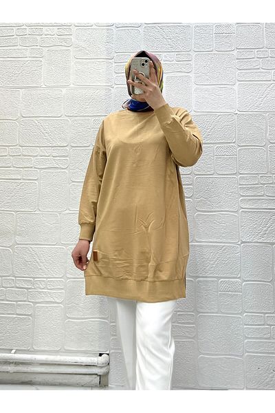 Zeynep Butik Βιολογικό βαμβάκι μαλακό λαιμόκοψη πάνω από το γόνατο Άνετη εφαρμογή μανίκια ελαστικό χιτώνα Hijab 30644 126