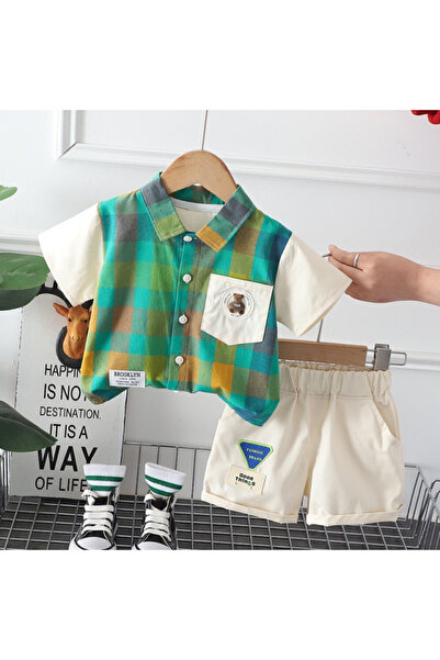 Superbaby Αγορίστικο κοστούμι με πράσινο καρό πουκάμισο