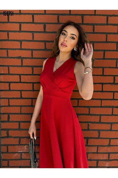JANES Women's Red Summer Casual Dress – Stylish Model with Double Breasted Collar, Sleeveless and Flared Cut