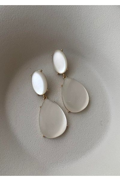 mos&more White Cat Eye Women's Earrings-Large