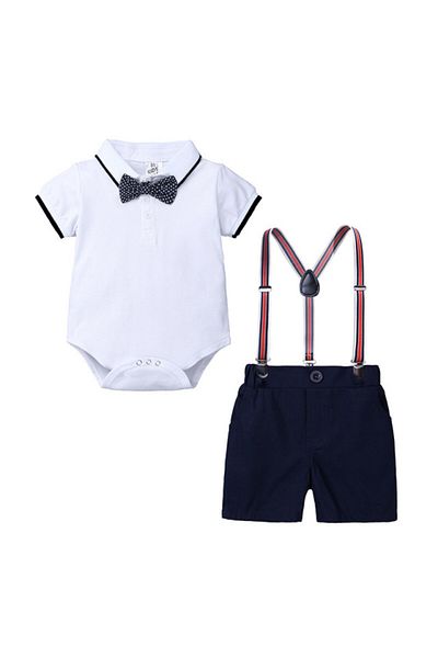 Superbaby Costum elegant cu body alb tip polo