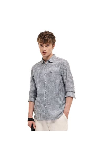 The Bear House Men's Grey with White Vertical Stripe Slim Fit Casual Shirt for Every Occasion