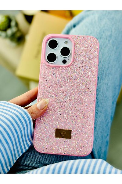Go Aksesuar حافظة سيليكون متوافقة مع هاتف Iphone 16 Promax بتصميم ماسي لامع وماس لامع